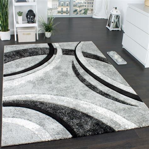 Paco Home Tapis Design à Contours Motif Ligné Moucheté Gris Noir Crème