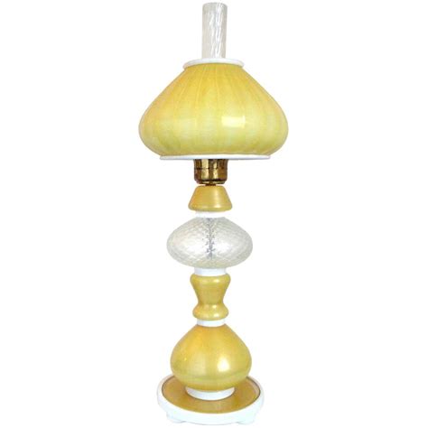 Murano Yellow Gold Flecks White Quilted Italian Art Glass Chimney Table Lamp For Sale At 1stdibs