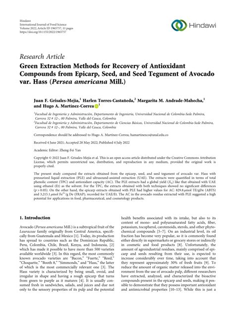 PDF Green Extraction Methods For Recovery Of Antioxidant Compounds