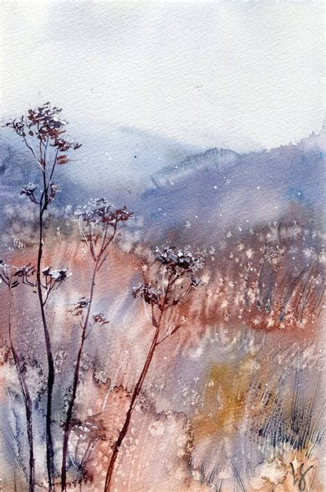 November landscape with dried flowers Painting | Original landscape ...