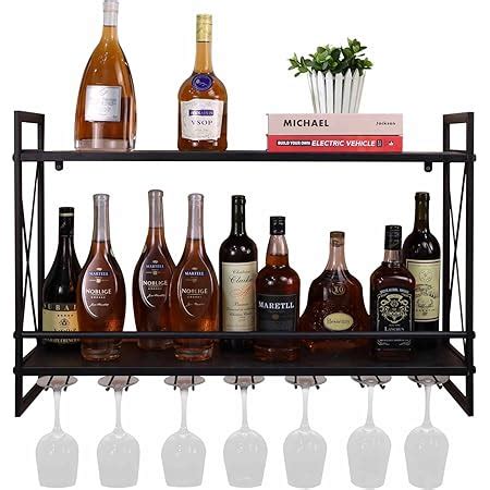 Amazon Moritia Industrial Wall Mounted Wine Rack With Glass