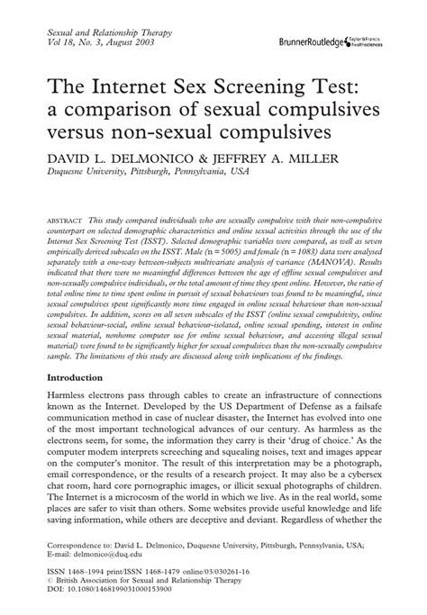 Pdf The Internet Sex Screening Test A Comparison Of Sexual