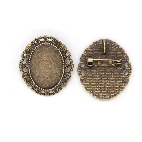 Pcs Alloy X Mm Bezel Brooches Blank Cabochon Safety Etsy