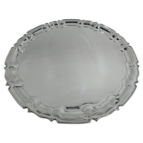 Antique English Large Round Sterling Silver Tray For Sale At Stdibs