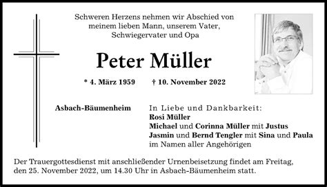 Traueranzeigen Von Peter M Ller Augsburger Allgemeine Zeitung