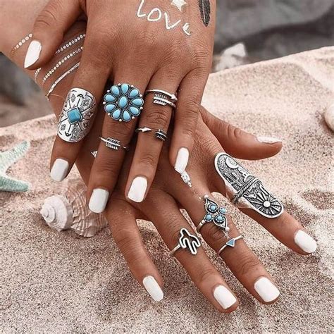 Boho Style Jewelry Designs 54 Stacked Rings Boho Ring Sets Boho Fashion Rings Boho