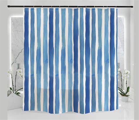 Watercolour Blue Vertical Lines Shower Curtain Waterproof Washable