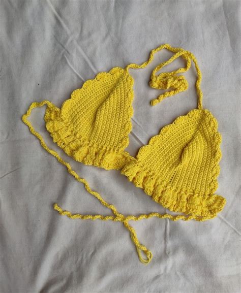 Handmade Crochet Ruffle Bikini Top Women S Fashion Undergarments Loungewear On Carousell