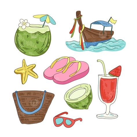 Conjunto De Vacaciones De Verano En El Vector De Dibujos Animados De