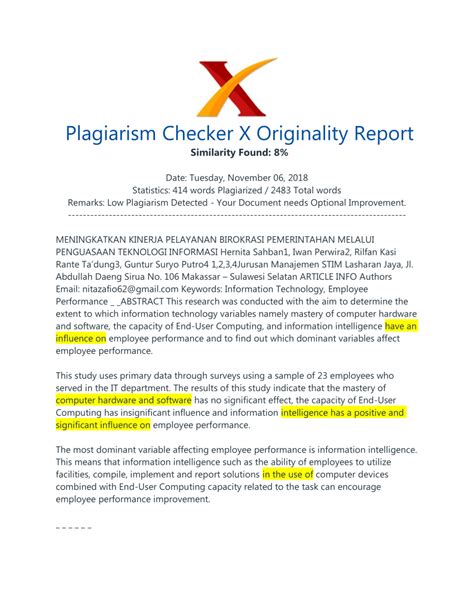 PDF Plagiarism Checker X Originality Report MENINGKATKAN KINERJA