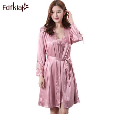 Fdfklak Summer New Women Sexy Lace Silk Robe And Gown Set Sleep Dress