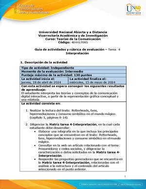 Matriz Tarea Interpretaci N Gu A De Actividades Y R Brica De