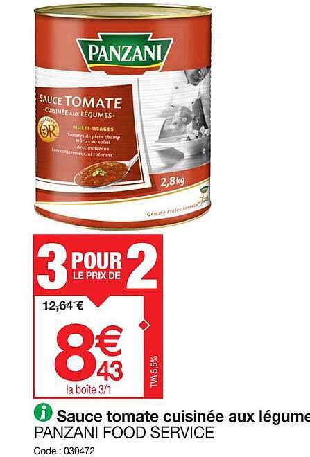 Promo Sauce Tomate Cuisinée Aux Légume Panzani Food Service chez