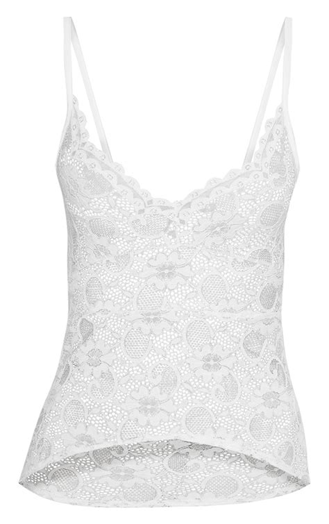 White Sheer Lace Cami Top Prettylittlething Qa