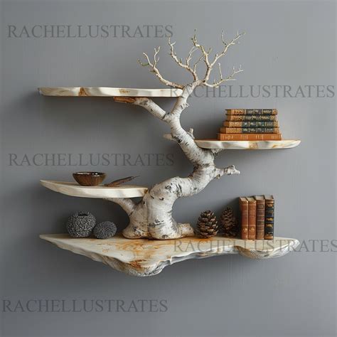 Tree Branch Floating Corner Shelf Driftwood Mini Bookcase Bookshelf