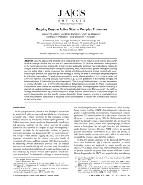 Mapping Enzyme Active Sites In Complex Proteomes Gregory C Adam