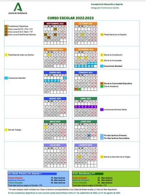 Calendario Escolar Sevilla 2022 2023