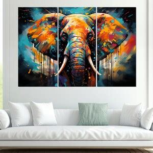 Large Abstract Elephant Painting Canvas Print, Colorful Elephant Wall ...