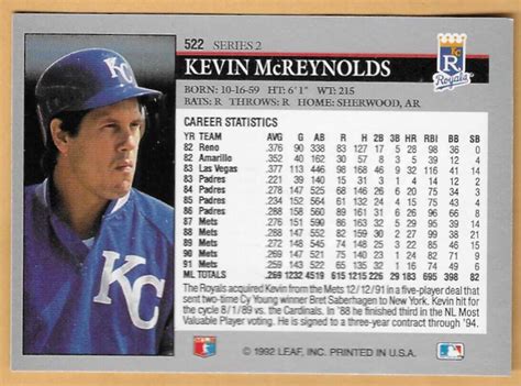 Kevin Mcreynolds Kansas City Royals Leaf Nm Mt Ebay