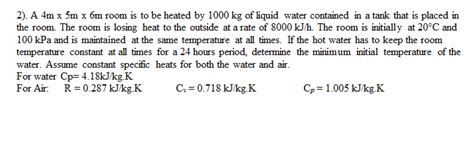 Solved 2 A 4m X 5m X 6m Room Is To Be Heated By 1000 Kg Of Chegg