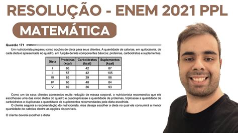 ENEM 2021 PPL Um nutricionista preparou cinco opções de dieta para seus