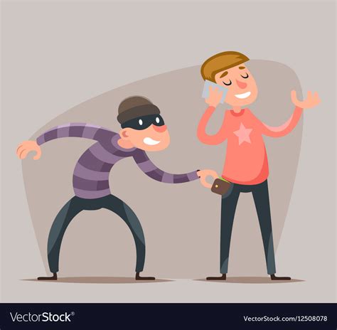 Thief Steals A Purse From Hapless Guy Character Vector Image