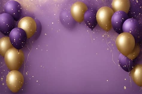 Premium Ai Image Golden And Purple Balloons With Particles Banner