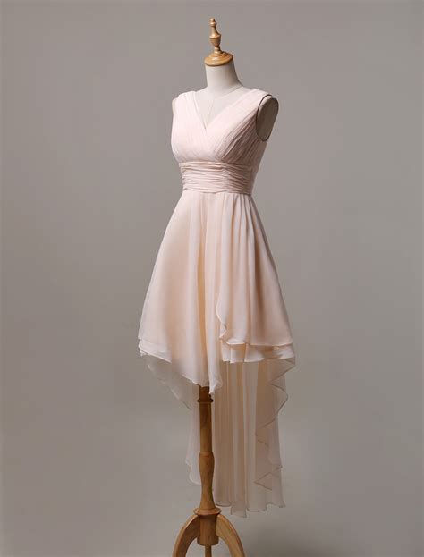 A Line V Neck Asymmetrical Chiffon Bridesmaid Dress With Cascading