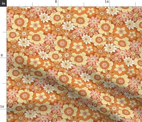 Retro Mod Flowers Small Scale Dark Fabric Spoonflower