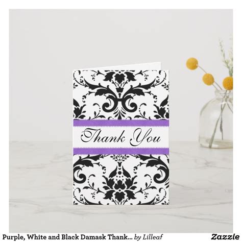 Purple White And Black Damask Thank You Card Zazzle Thank You