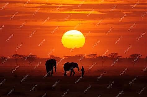 Premium Photo | Silhouettes of a herd of elephants trekking through Ai generated