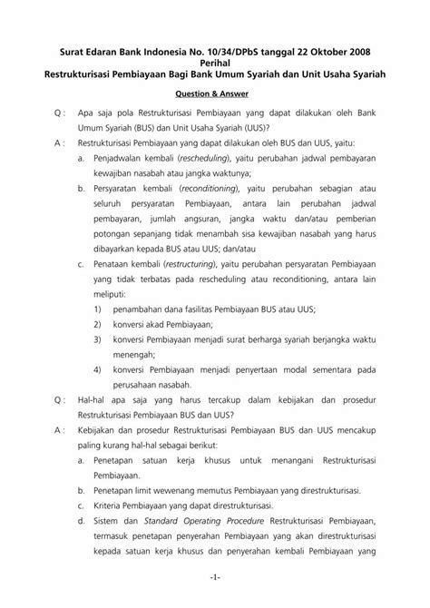 Pdf Surat Edaran Bank Indonesia No Dpbs Tanggal