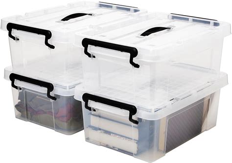 Ezoware 14l Clear Storage Box With Lid Pack Of 4 Stackable Portable