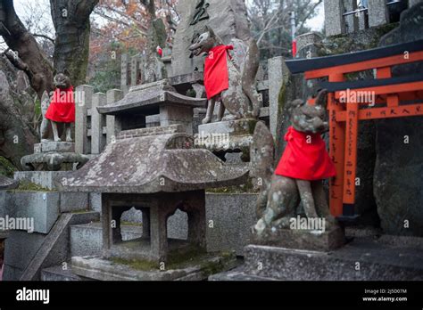 Dec Kyoto Japan Asia Stone Statues Depict Inari Okami