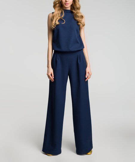 Made Of Emotion Navy Blue Mock Neck Jumpsuit Women Jumpsuits For