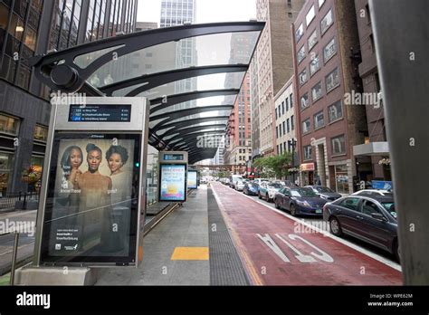 Cta Bus Stop With Empty Dedicated Bus Lane In The Middle Of West