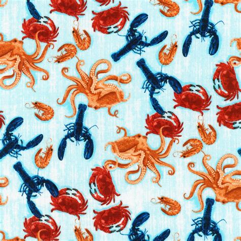 Coastal Catch Crab And Lobster Fabric Crabs Lobsters Fabric