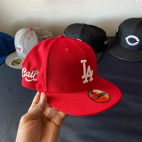 Basic Red La Cap From Lids Has Cali Stitched To The Depop