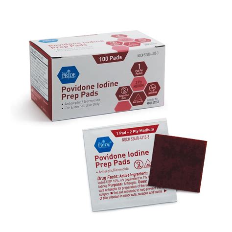 Med Pride Povidone Iodine Prep Pads For Wounds Box Of 100