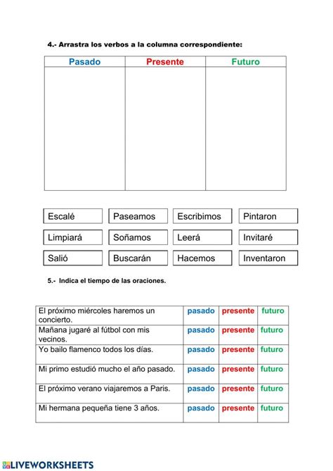 Tiempos Verbales Exercise Live Worksheets