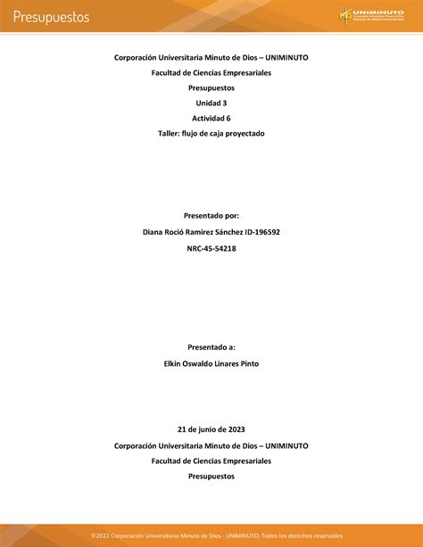 Actividad Presupuestos Corporaci N Universitaria Minuto De Dios