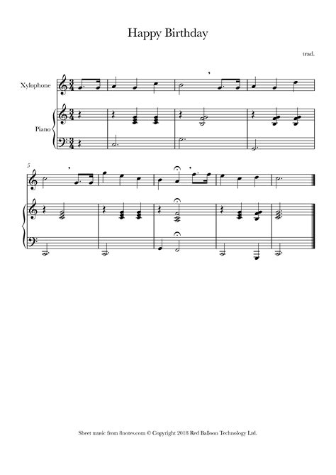 Happy Birthday Music Notes Xylophone Happy Birthday Easy Piano Lead Sheet Music Sheet Download