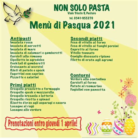 Menù di Pasqua 2021 alla Gastronomia Non Solo Pasta Lago di Como e