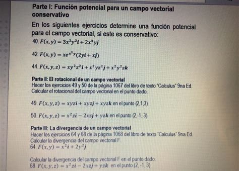 Resuelto Parte I Función potencial para un campo vectorial Chegg mx