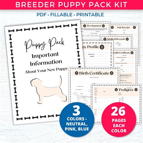 Breeder Puppy Pack Printable Fillable Pdf Dog Breeder Records Dog