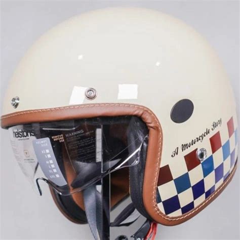 Promo Helstons Course Carbon Beige Blue Red Helm Half Face Retro