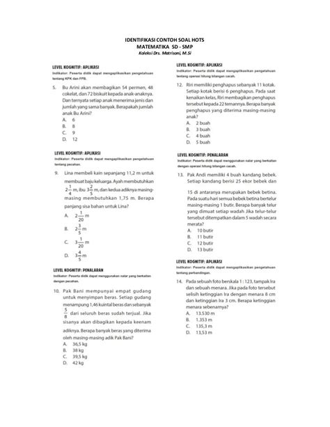 Kumpulan Soal Hots Matematika Sd Tentang Pembagian Dan Perkalian Berani Belajar