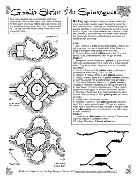 One Page Dungeon - Gordon A. Cooper - Goblin Shrine of The Spider Gods | PDF