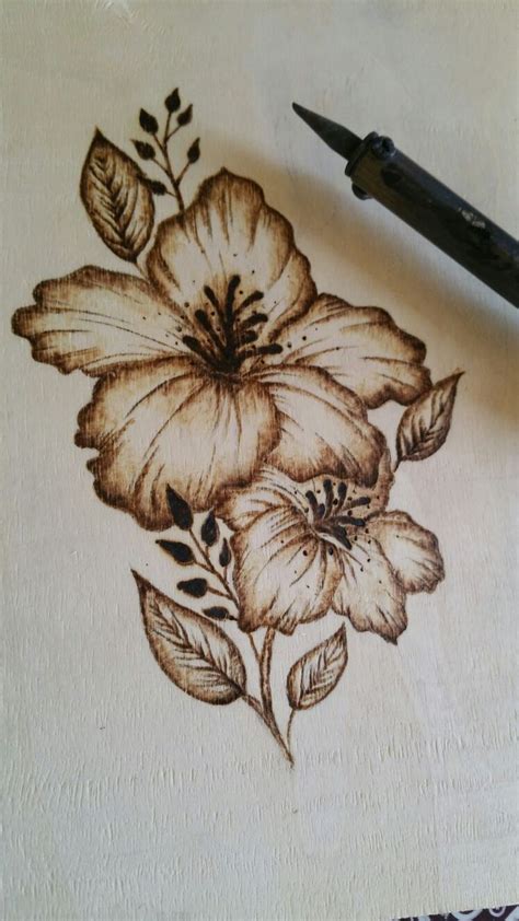 Wood Burning Art Flower Drawing