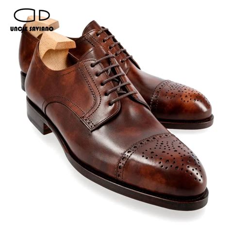 Uncle Saviano Derby Brogue Zapatos Formales De Lujo Para Hombres Cuero